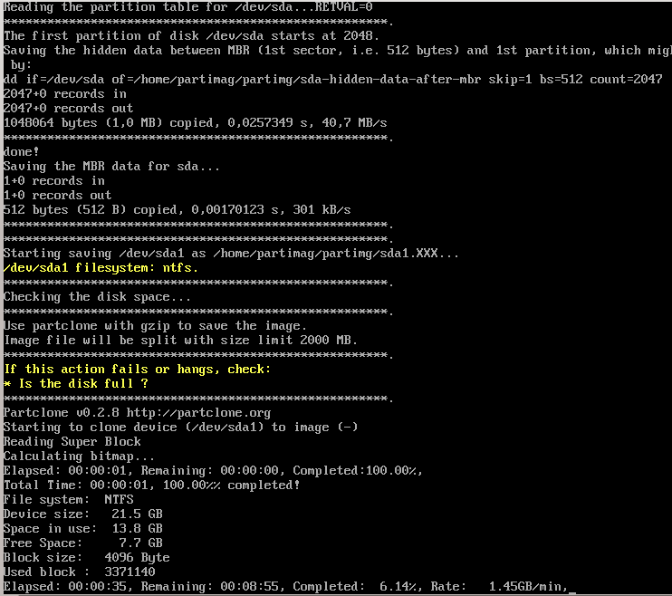 clonezilla savedisk progress