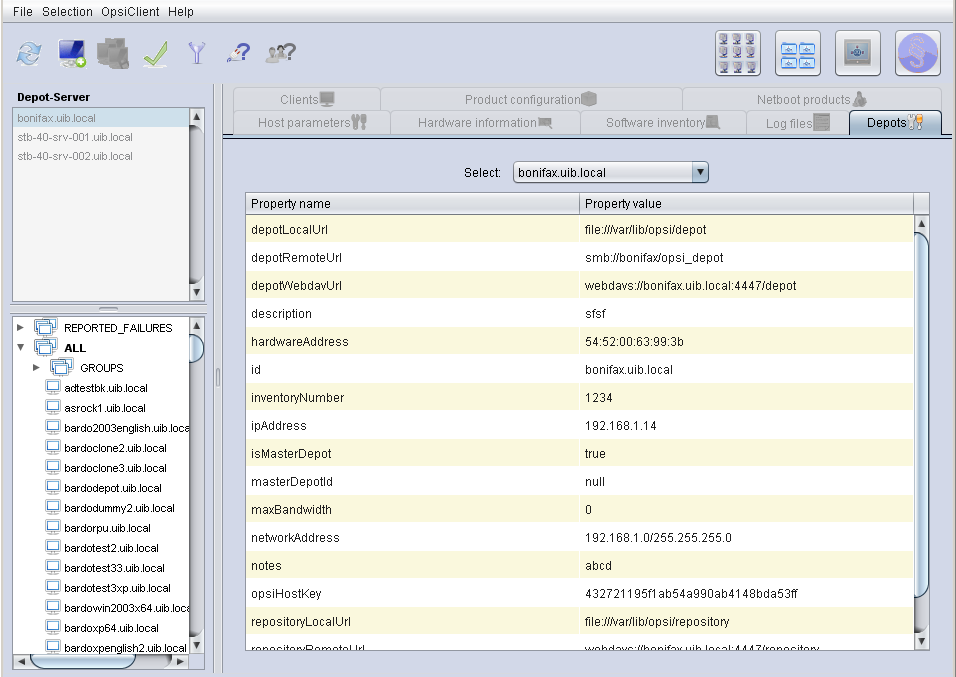 Depot properties in opsi configed
