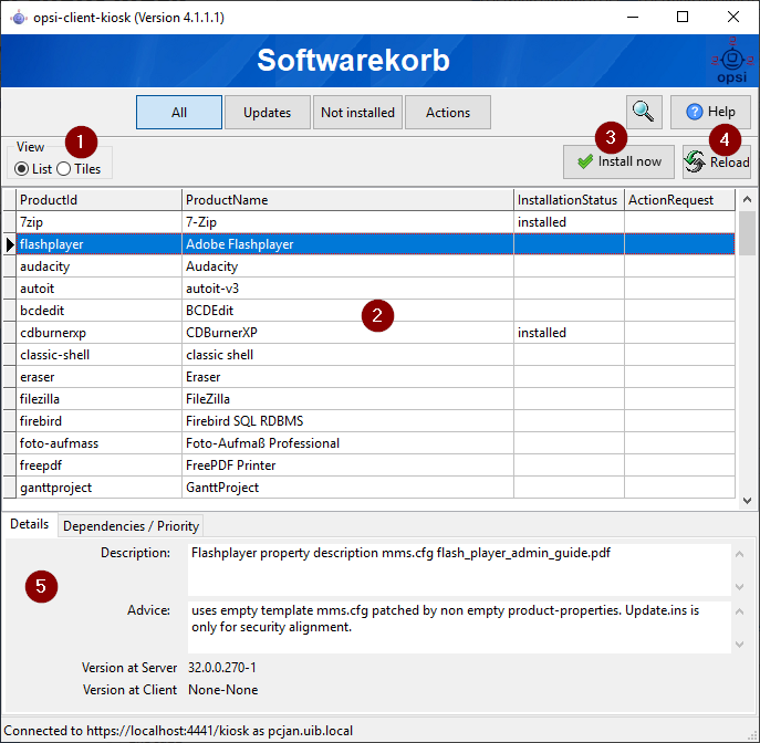 Kiosk - Experte mode (List view)