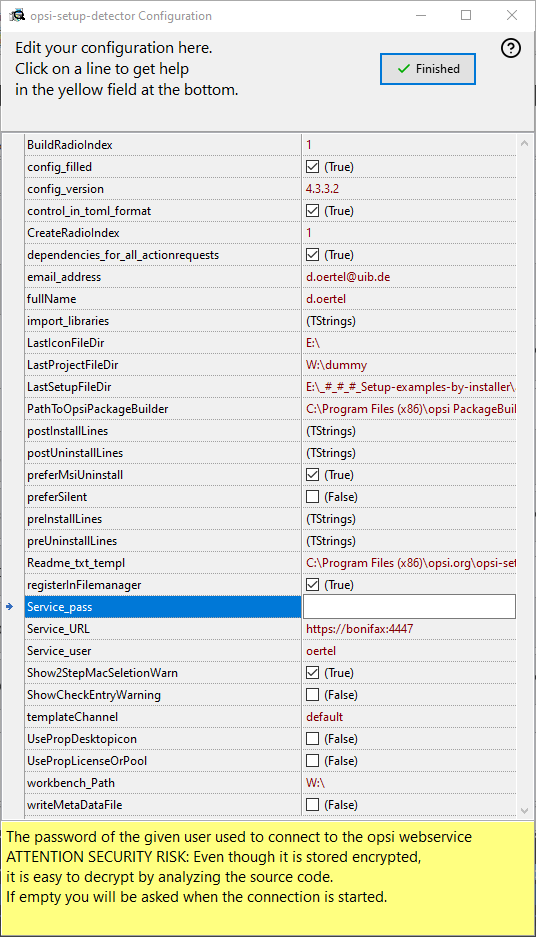 Configuration dialog