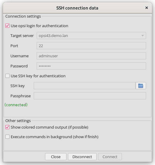 *opsi-configed*: SSH Connection Data
