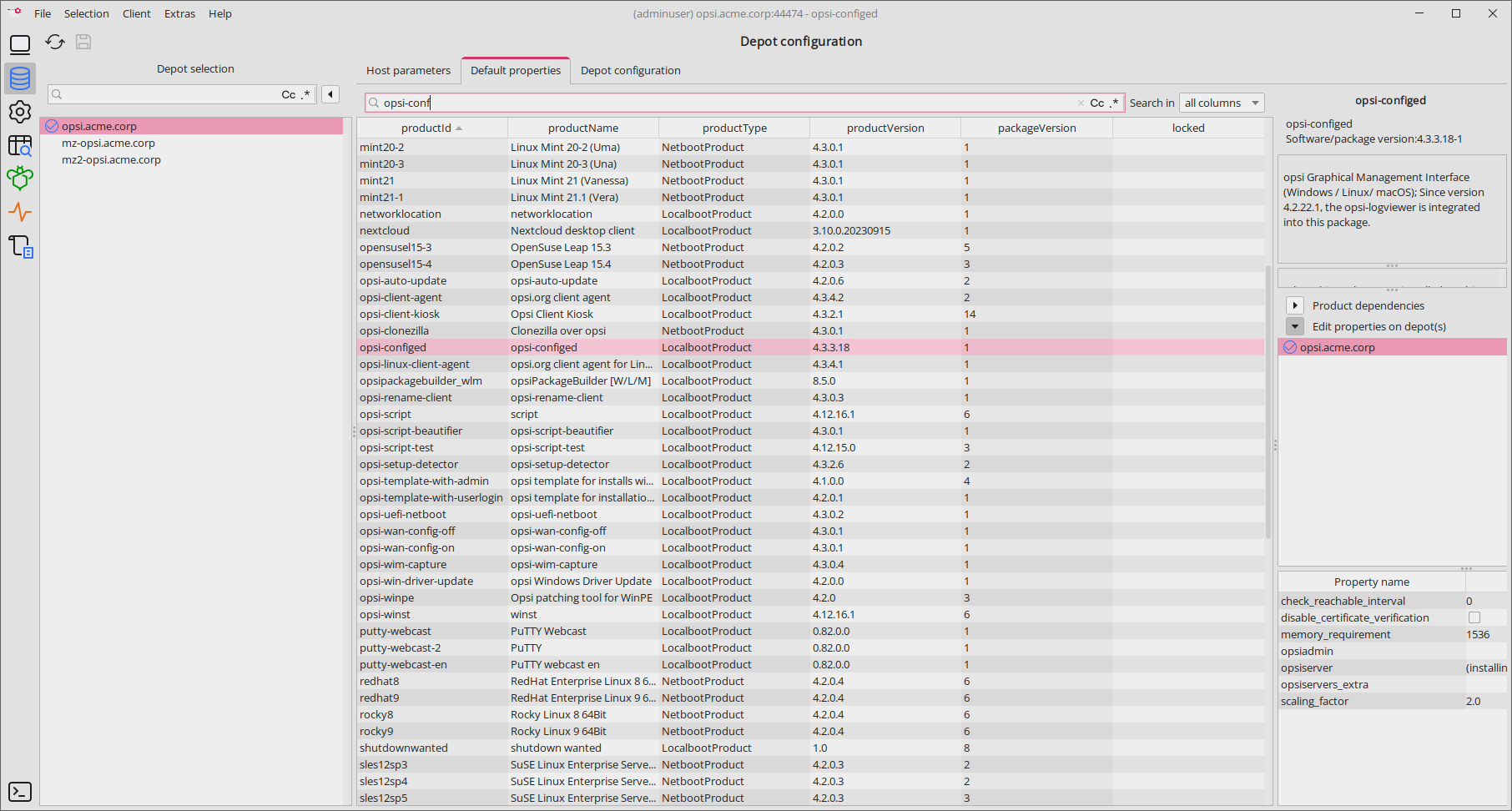 *opsi-configed*: Default Properties