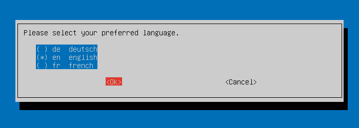 Select the language for your new opsi server.